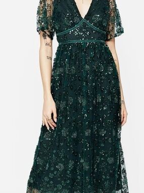 Disturbia Black Midi Dress with Green Sequin Embellishment